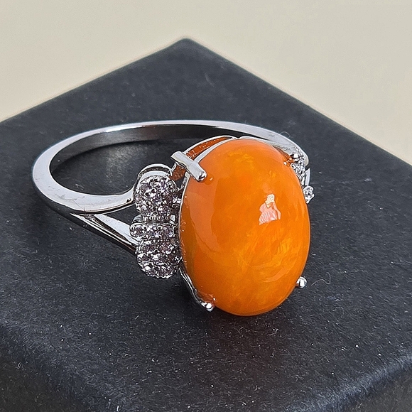 925 Sterling Silver Ring Sz 8.25 with Natural Orange Opal 10x14mm Gemstone - Picture 9 of 9